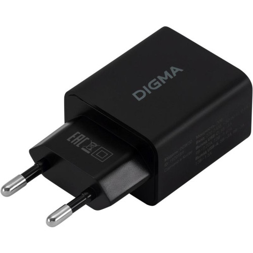Сетевое зар./устр. Digma DGW2D 20W 3A+1A (PD+QC) USB-C/USB-A универсальное черный (DGW2D0F110BK)