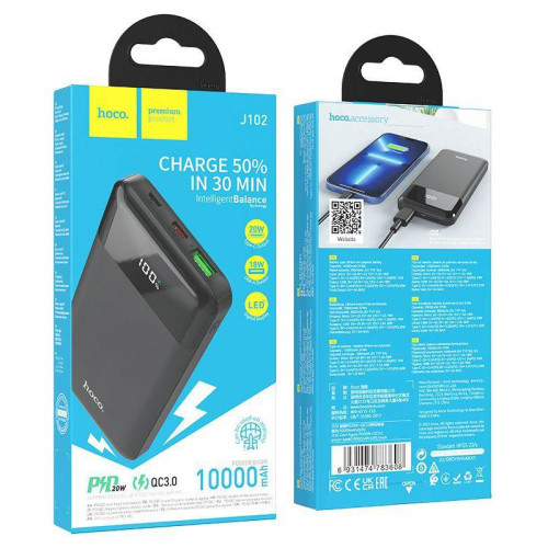 Мобильный аккумулятор Hoco J102 Cool figure 10000mAh QC3.0/PD3.0 20W 3A USB-A/USB-C черный
