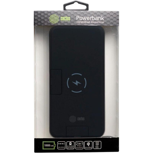 Мобильный аккумулятор Cactus CS-PBFSQT-10000 10000mAh QC/PD 18W 3A USB-A/USB-C беспров.зар. черный