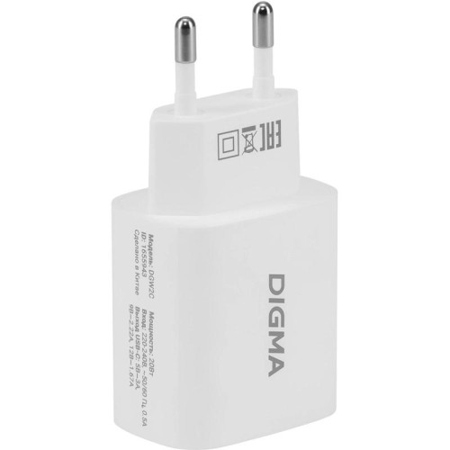 Сетевое зар./устр. Digma DGW2C 20W 3A (PD) USB-C универсальное белый (DGW2C0F010WH)