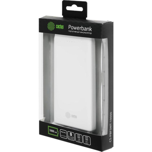Мобильный аккумулятор Cactus CS-PBFSMT-10000 10000mAh 10.5W 2.1A 2xUSB-A белый
