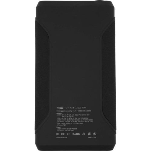 Мобильный аккумулятор TopON TOP-X73 72000mAh QC3.0/PD3.0/Qi 180W 5A USB-A/2xUSB-C беспров.зар. черный (103073)