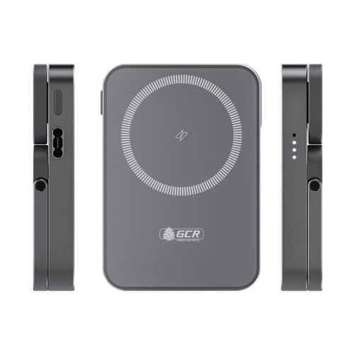 GCR PRO PowerBank магнитный 2в1 на 5000mAh MagSafe беспроводная зарядка 15W + Type-C PD 20W, складная подставка, графит, GCR-56911