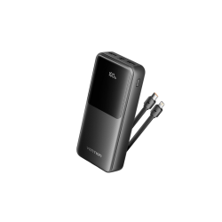 Power Bank Vention 20000mAh(Micro-USB/C/A/A) со встроенными кабелями 22.5W Чёрный с LED Дисплеем, шт.