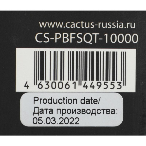 Мобильный аккумулятор Cactus CS-PBFSQT-10000 10000mAh QC/PD 18W 3A USB-A/USB-C беспров.зар. черный