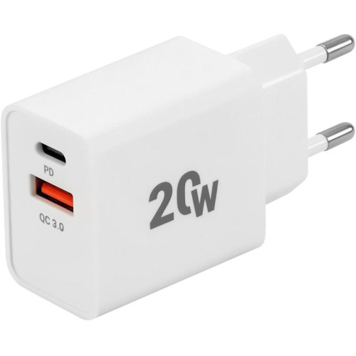 Сетевое зар./устр. Digma DGW2D 20W 3A+1A (PD+QC) USB-C/USB-A универсальное белый (DGW2D0F110WH)
