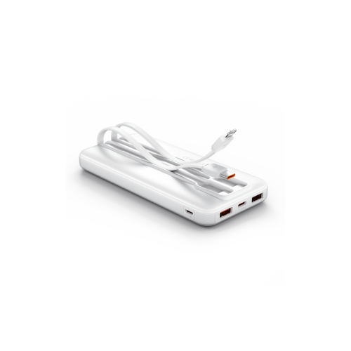 Power Bank Vention 10000mAh(Micro-USB/C/A/A) со встроенными кабелями 22.5W Белый с LED Дисплеем, шт.