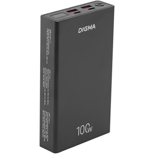 Мобильный аккумулятор Digma DGPD100WA 20000mAh QC3.0/PD3.0 100W 5A 2xUSB-A/2xUSB-C черный (DGPD20A100ABK)