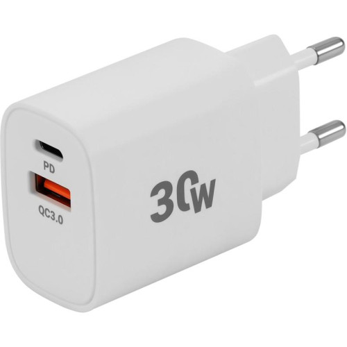 Сетевое зар./устр. Digma DGW3D 30W 3A (PD+QC) USB-C/USB-A универсальное белый (DGW3D0F110WH)