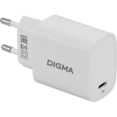 Сетевое зар./устр. Digma DGW2C 20W 3A (PD) USB-C универсальное белый (DGW2C0F010WH)