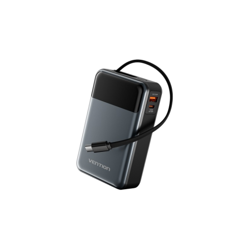 Power Bank Vention 20000mAh(USB-C + USB-C/USB-A) со встроенным кабелем 65W с LED Дисплеем, шт.