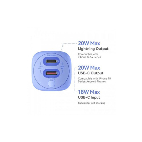 Power Bank Vention 5000mAh(USB-C + Lightning) 20W Серо-белый, шт.