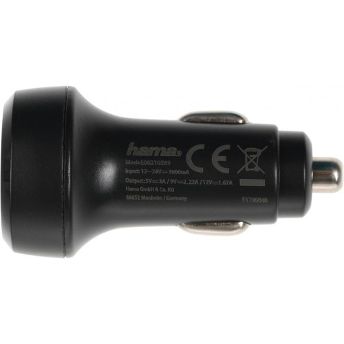 Автомобильное зар./устр. Hama H-210569 1.67A+3A+2.22A (PD) USB универсальное черный (00210569)