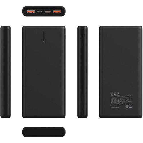 Мобильный аккумулятор Digma DGPF10C 10000mAh QC3.0/PD3.0 22.5W 3A 2xUSB-A/USB-C черный (DGPF10C22PBK)