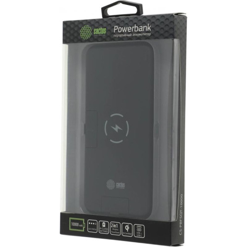Мобильный аккумулятор Cactus CS-PBFSQT-10000 10000mAh QC/PD 18W 3A USB-A/USB-C беспров.зар. черный