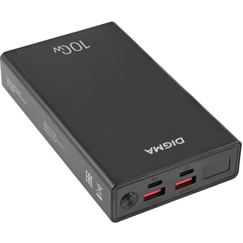 Мобильный аккумулятор Digma DGPD100WA 20000mAh QC3.0/PD3.0 100W 5A 2xUSB-A/2xUSB-C черный (DGPD20A100ABK)