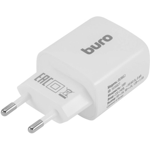 Сетевое зар./устр. Buro BUWG1 18W 3A (QC) USB-A универсальное белый (BUWG18P100WH)