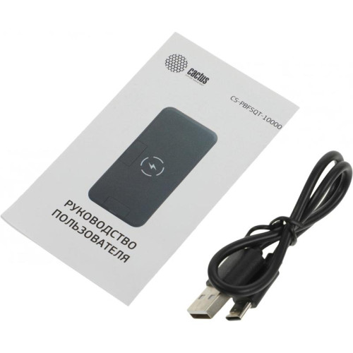 Мобильный аккумулятор Cactus CS-PBFSQT-10000 10000mAh QC/PD 18W 3A USB-A/USB-C беспров.зар. черный