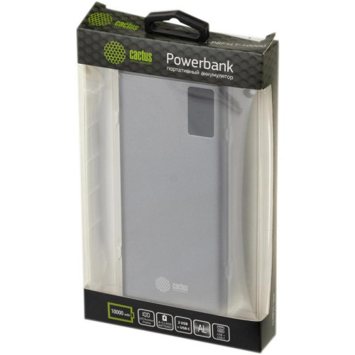 Мобильный аккумулятор Cactus CS-PBFSLT-10000 10000mAh 3A 2xUSB-A/USB-C серый