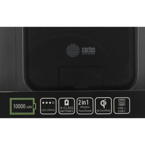 Мобильный аккумулятор Cactus CS-PBFSQT-10000 10000mAh QC/PD 18W 3A USB-A/USB-C беспров.зар. черный