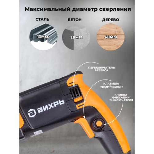 Перфоратор Вихрь П-850К патрон:SDS-plus уд.:3.2Дж 850Вт (кейс в комплекте)