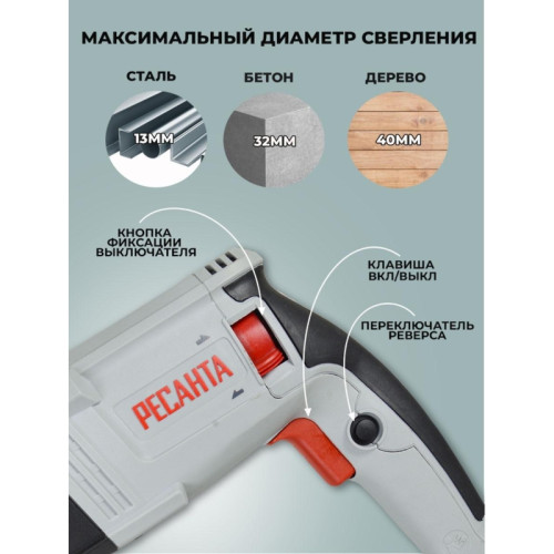 Перфоратор Ресанта П-32-1000К патрон:SDS-plus уд.:5.2Дж 1000Вт (кейс в комплекте)