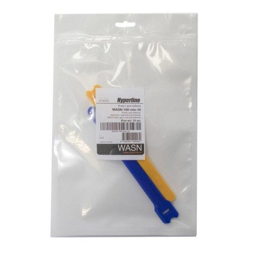 Крепеж Hyperline WASN-180-mix-10 Хомут для кабеля, липучка с мягкой застежкой, 180x14мм, цвет в ассортименте (10шт.)