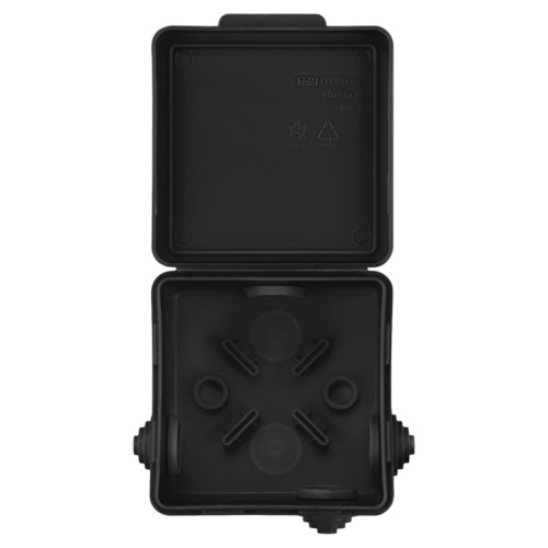 Распаячная коробка/ Распаячная коробка ОП 80х80х50мм крышка IP54 7вх. черная инд. штрихкод TDM