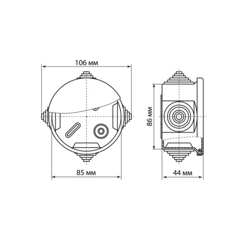 Распаячная коробка/ Распаячная коробка ОП D85х40мм, крышка, IP54, 4 входа Распаячная коробка/ Распаячная коробка ОП D85х40мм, крышка, IP54, 4 входа