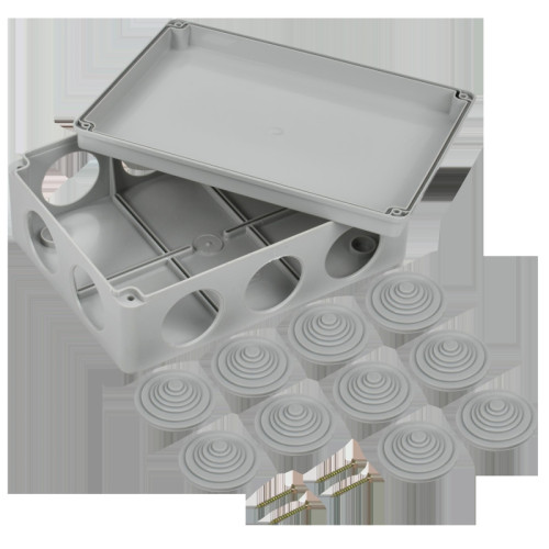 Коробка КМ41244 распаячная для о/п 190х140х70 мм IP55 (RAL7035, 10 гермовводов)