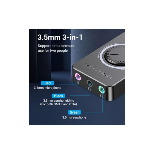 Внешняя звуковая карта Vention USB c регулятором громкости Черная Внешняя звуковая карта Vention USB c регулятором громкости Черная