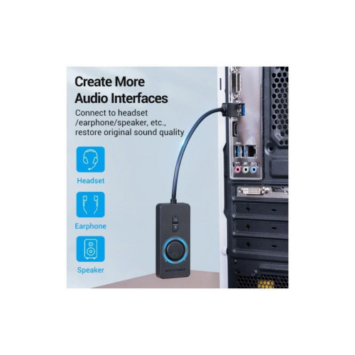 Внешняя звуковая карта Vention USB c регулятором громкости Черная Внешняя звуковая карта Vention USB c регулятором громкости Черная