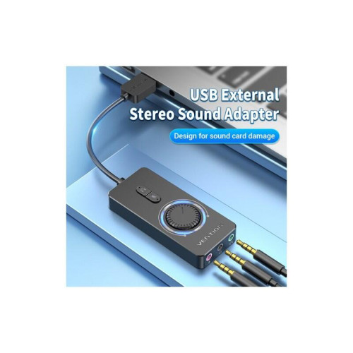 Внешняя звуковая карта Vention USB c регулятором громкости Черная Внешняя звуковая карта Vention USB c регулятором громкости Черная