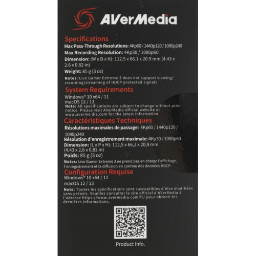 Карта видеозахвата Avermedia Live Gamer Extreme 3 GC551G2 внешний USB 3.1 [LIVE GAMER EXTREME 3]