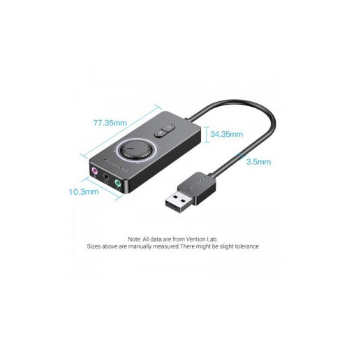Внешняя звуковая карта Vention USB c регулятором громкости Черная Внешняя звуковая карта Vention USB c регулятором громкости Черная