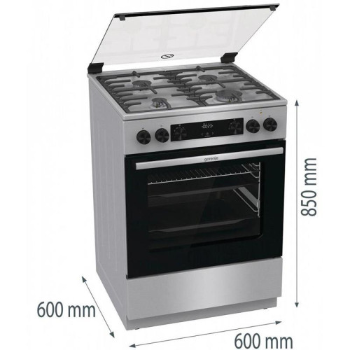 Плита Комбинированная Gorenje GKS6C72XF нержавеющая сталь (стеклянная крышка) реш.чугун