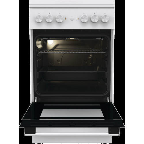 Комбинированная плита Gorenje, полезный объем 68 л, очистка паром AquaClean, сводчатая форма духовки, механическое управление, электроподжиг, цвет белый