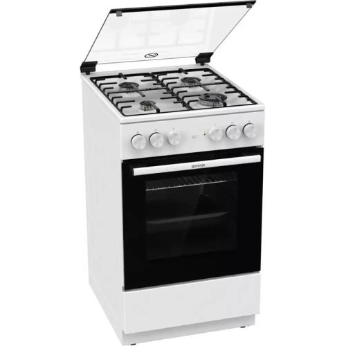 Комбинированная плита Gorenje, Линия Essential, Эмаль SilverMatte, объем духовки 68 л, механическое управление, электроподжиг, рельефные направляющие, 2 стекла+термослой, энергоэффективность А, цвет белый