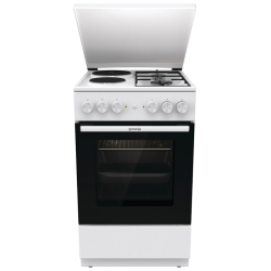 Комбинированная плита Gorenje, полезный объем 68 л, очистка паром AquaClean, сводчатая форма духовки, механическое управление, электроподжиг, цвет белый