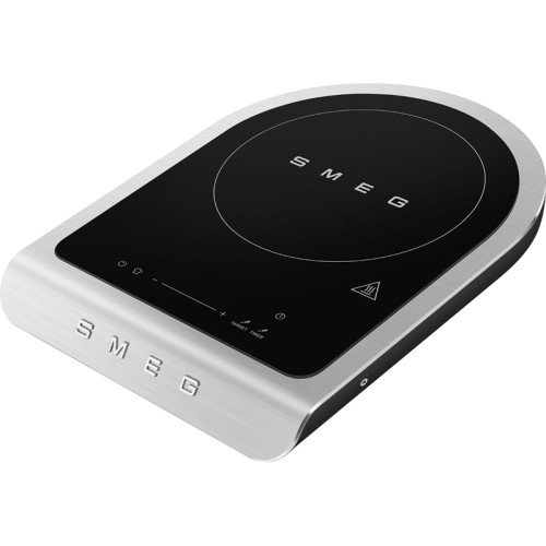 Настольная индукционная плита Smeg, 1 зона приготовления, мощность 1.45/2.1 кВт, сенсорное управление, таймер, звуковой сигнал, индикация остаточного тепла/времени, автоматическое отключение, термощуп, цвет черный матовый