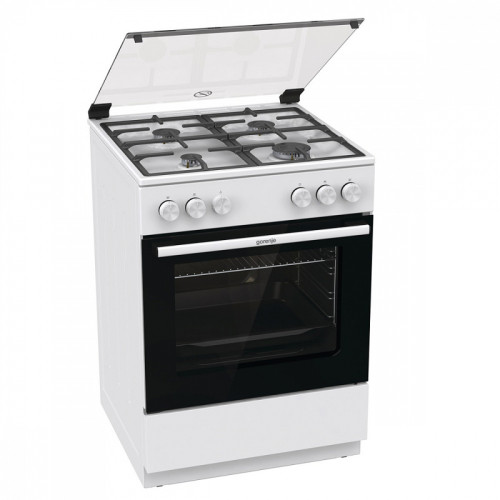 Газовая плита Gorenje, автоматический электроподжиг варочной поверхности и духовки, чугунные решетки, цвет белый