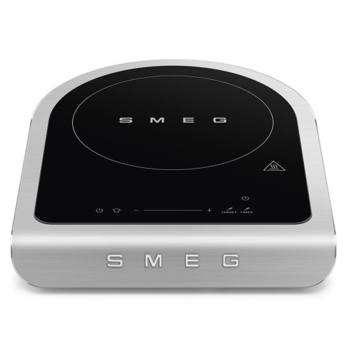 Настольная индукционная плита Smeg, 1 зона приготовления, мощность 1.45/2.1 кВт, сенсорное управление, таймер, звуковой сигнал, индикация остаточного тепла/времени, автоматическое отключение, термощуп, цвет белый