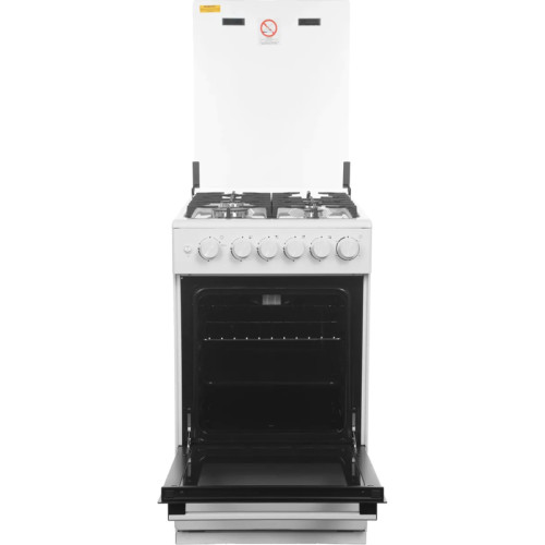 Газовая плита Midea, отдельностоящая, газовая варочная панель, 4 конфорки, автоподжиг, газконтроль, механический таймер (50 мин), объем дух. шкафа 59 л, цвет белый