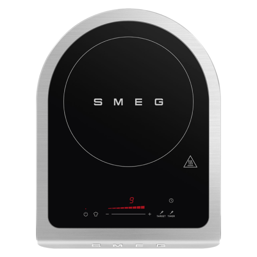 Настольная индукционная плита Smeg, 1 зона приготовления, мощность 1.45/2.1 кВт, сенсорное управление, таймер, звуковой сигнал, индикация остаточного тепла/времени, автоматическое отключение, термощуп, цвет черный матовый