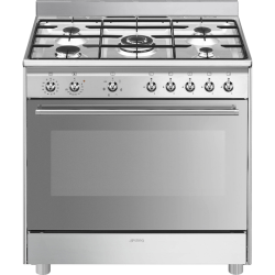 Варочный центр Smeg/ Варочный центр Smeg, Classica, серия Concerto, 90х60 см, газовая варочная поверхность, электрическая духовка, 5 конфорок, объем духовки 115 л, галогеновая подсветка, электромеханический контроль температуры, автоматический электроподж