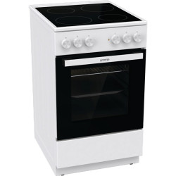 Плита Gorenje/ Плита Gorenje, полезный объем 63 л, эргономичные переключатели, эмаль SilverMatte, очистка паром, индикатор остаточного тепла для каждой конфорки, дверца CompactDoor 2 стекла + 1 термослой, стеклокерамическая варочная панель, цвет белый