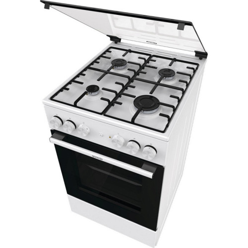 Комбинированная плита Gorenje, Линия Essential, Эмаль SilverMatte, объем духовки 68 л, механическое управление, электроподжиг, рельефные направляющие, 2 стекла+термослой, энергоэффективность А, цвет белый