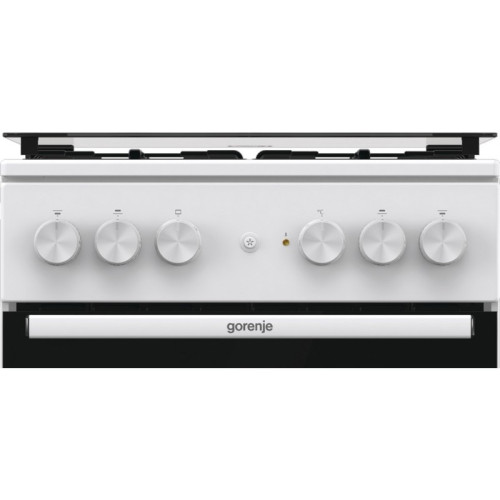 Комбинированная плита Gorenje, Линия Essential, Эмаль SilverMatte, объем духовки 68 л, механическое управление, электроподжиг, рельефные направляющие, 2 стекла+термослой, энергоэффективность А, цвет белый