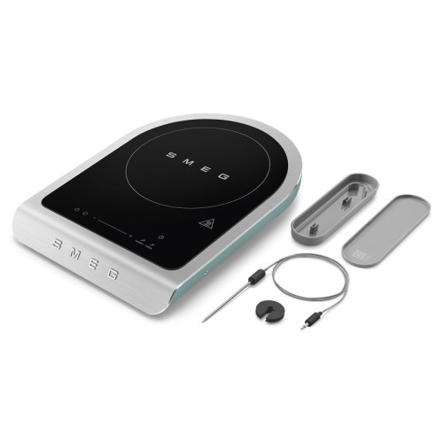 Настольная индукционная плита Smeg, 1 зона приготовления, мощность 1.45/2.1 кВт, сенсорное управление, таймер, звуковой сигнал, индикация остаточного тепла/времени, автоматическое отключение, термощуп, цвет изумрудно-зеленый