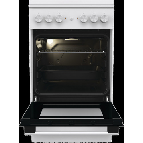 Комбинированная плита Gorenje, полезный объем 68 л, очистка паром AquaClean, сводчатая форма духовки, механическое управление, электроподжиг, цвет белый